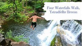 Jumping and swimming at the Four Waterfalls walk, Brecon, Ystradfellte, Wales. Amazing wild swim.