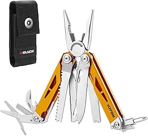 RBLACK Longeron21 Multitool, 21-in-1 Multi Tool Pliers with Safety Locking and Spring-Action Scissors, Heavy-duty Stainless Steel Multi-tool Set for Work, Home, Garden, DIY & Auto, Maple Yellow