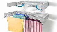 Step Up Laundry Drying Rack (40-INCH White), Wall Mounted, Retractable Clothes Drying Rack, 60lbs Capacity, 20 Linear Ft, with Wall Template and Long Screwdriver Bit
