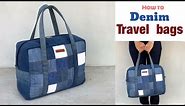 how to sew a travel bags tutorial, sewing diy a denim travel bags patterns, denim wandee projects.
