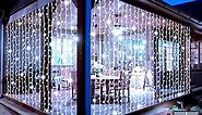 Solar Curtain Lights Outdoor Garden 300 LED Fairy String Lights 8 Modes Remote Control Waterproof Solar Waterfall Lights for Gazebo Patio Party Home Festival Wedding Wall Christmas Decorations(White)