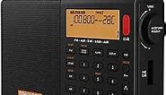 SIHUADON D808 Portable AM FM SW LW Air Band Radio SSB RDS Multi Band Radio Speaker with LCD Display Alarm Clock External Antenna(Black)