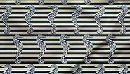 Soimoi Rayon Beige Fabric - by The Yard - 42 Inch Wide - Stripe & Sea Horse Ocean Fabric - Nautical Stripes with Elegant Sea Horses for Stylish Decor Printed Fabric