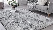 TABAYON Luxury Shag Area Rug, 3x5 Feet Tie Dyed Light Grey Rectangle Plush Fuzzy Rugs, Non-Slip Shaggy Furry Carpets for Bedroom