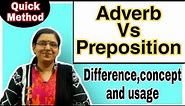 Difference between Adverb and Preposition | Adverb Vs Preposition | Concept of Adverb --preposition