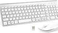 Wireless Keyboard and Mouse, USB Slim Compact Keyboard with Number pad, Ergonomics Quiet Keyboard Mouse for Laptop Computer PC Mac Windows, White Silver