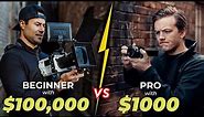 Beginner with $100,000 FILM Gear vs PRO with $1000 Camera