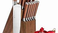 Copper Knife Set with Walnut Knife Block - Premium 13 PC Stainless Steel Knife Sets for Kitchen with Block - Rose Gold Knife Set With Block, Rose Gold Kitchen Accessories & Copper Kitchen Accessories