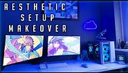 aesthetic gaming setup makeover • blue + white themed setup + links