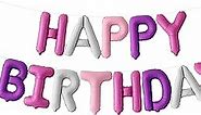 KatchOn, Pink and Purple Happy Birthday Balloon - 16 Inch | Unicorn Happy Birthday Banner for Pink and Purple Party Decorations | Pink and Purple Birthday Decorations, Unicorn Birthday Decorations