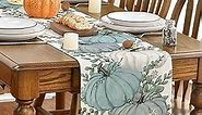 Thanksgiving Fall Table Runner 72 Inches Long Fall Harvest,Autumn Pumpkin Kitchen Dining Watercolor Plant Leaves Table Decoration for Home Party Decor 13x72 Inch Blue