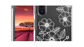 Case Compatible for Samsung Galaxy S23 Cute Flower Floral Clear for Women Girly Girls, Transparent Phone Case Design Compatible with Samsung Galaxy S23 (White Flower Line Art)