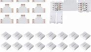 JACKYLED T Shape 4-Pin LED Connectors 10-Pack 10mm Wide Unwired Solderless Gapless Adapter Connectors Terminal Extension 12V 72W with 32pcs Clips for 5050 3528 SMD RGB LED Strip Lights