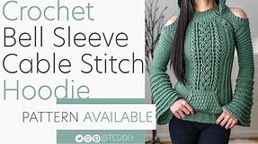 Crochet Bell Sleeve Cable Stitch Hoodie | Pattern & Tutorial DIY