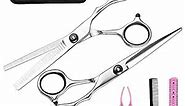 Hair Cutting Scissors Thinning Shears- Fcysy Professional Barber Sharp Hair Scissors Hairdressing Shears Kit with Haircut Accessories in Leather Case for Cutting Styling Hair for Women Men Pet- 7 Pcs