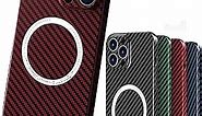 2022 New Carbon Fiber Texture Frameless Magnetic Charging Phone Case for iPhone 14/13/12/11 Pro Max, Carbon Fiber Texture Magnetic Wireless Charging iPhone Case (Upgrade-Red,13)