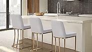 MAISON ARTS Off White & Gold Counter Height Bar Stools with Backs Set of 3 for Kitchen Counter 24 Inch Modern Barstools Upholstered Farmhouse Bar Chairs Faux Leather Island Stools