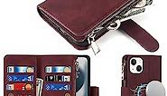 Ｈａｖａｙａ for iPhone 13 Case Wallet Magsafe Compatible,for iPhone 13 Phone Case with Card Holder,Flip Magnetic Zipper magnetica Wallet Cover for Women Men -Wine Red