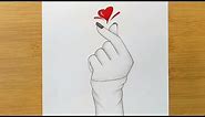 How to draw a Tumblr Korean Heart//Girl Hand Love Icon