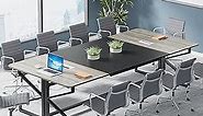 Tribesigns 8FT Conference Table, Rectangular Meeting Room Tables with Cable Grommet, 94.48L x 47.24W x 29.52H Inch, Large Seminar Table Desk for Home Office, Meeting Room (Gray and Black)