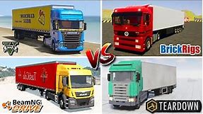 GTA 5 Scania Truck vs Teardown Truck vs BeamNG MAN Truck vs Brick Rigs Actros Truck - Which is Best?