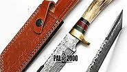 PAL 2000 KNIVES 10 Inch Custom Handmade Forged Damascus Steel Fixed Blade Hunting Knife With Sheath Knife With Sheath the Best Deer Hunting Knife Damascus Steel Knifes 9464