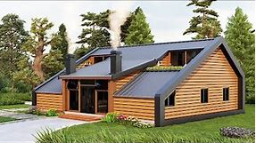 15m x 12m (49' x 39') Awesome and Peaceful Cabin House Design - Fabulous 4-Bedroom Wood Cabin Design