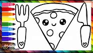 Drawing and Coloring a Cute Slice of Pizza with Cutleries 🍕🍽️🌈 Drawings for Kids