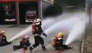 Firefighters Spraying Hose Meme