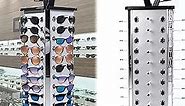 360°Rotating Sunglasses Display Stand Eyeglass Holder Rack for 44 Pairs Glasses, Sunglass Rack Eyewear Display with Mirror, Sunglasses Organizer Countertop Commercial Retail Display Stand Case