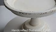 Rustic White Wood Pedestal Tray Stand for Table Decoration,Round Distressed Finished Cake Stand Dessert Table Display,Farmhouse Cake Stand Candle Holder Perfect for Weddings,Birthdays