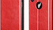 Belemay iPhone X Wallet Case, iPhone 10 Case, [Genuine Cowhide Leather] Flip Cover [RFID Blocking] Card Holder [Soft TPU Shell] Classic Book Folio Protective Folding Case Kickstand Function, Red