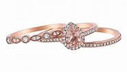 Olivia Paris 14K Rose Gold Pear Shape Morganite & Diamond Vintage Halo 3 Ring Set (1/3 ctw, H-I, I1)