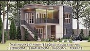 Small House 5x7 Meter | 3 BEDROOM | 35 SQM | BALCONY - Most Beautiful Small House design | 2 Storey