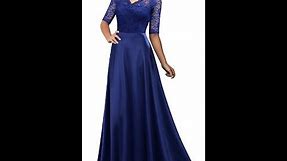 Modest prom dresses under $100! Navy blue with lace and heavy satin skirt.