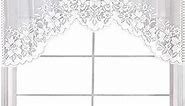 WUBODTI White Lace Swag Valance Curtains for Kitchen, Sheer Floral Embroidery Window Valances Hollow Knitted Home Decor Drapes for Bathroom Cafe Living Room Small Windows, 63" Wx24”H