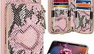 iPhone XR Wallet case,iPhone xr Case with Credit Card Holder Slot Protective Purse Handbag Pocket Zipper Leather Case with Wrist Strap Case Cover for Apple iPhone XR,6.1 inch - Pink Snake Skin