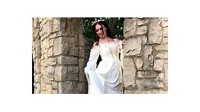 Mythic Renaissance Medieval Irish Costume Over Dress & Cream Chemise Set (XXS/XS, Charcoal)