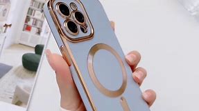BVCY Case for iPhone 14 Plus Case Compatible with MagSafe Camera Protector Plating Gold Edge Soft TPU Shockproof Case for iPhone 14 Plus Case (6.7 Inch) (White)