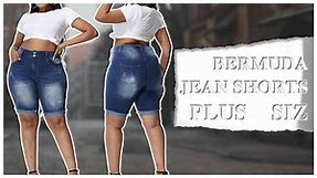 Gboomo Womens Plus Size High Waisted Bermuda Jean Shorts