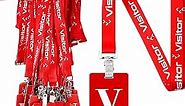 25 Pack Visitor Badge Lanyards Badge Holder with Clips ID Card Holder Lanyards with PVC Pass Card Reusable Breakaway Lanyards for Company School Exhibition Guest Visitor(Red)