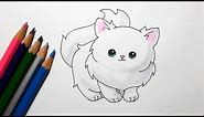 How to Draw a Cute Cartoon Cat - Drawing a Fluffy Kitten