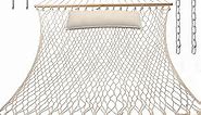 Y- STOP Hammocks, Traditional Cotton Rope Hammock with Chains and Hooks for Outdoor, Indoor, Patio Yard, Double Solid Wood, for Two Person, Max 440 Lbs (Natural)