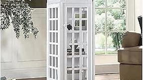HZLCMPY Telephone Booth 5-Tier Wooden Bookcase Freestanding CD Storage Cabinet Living Room Display Bookshelf with Front Door, 44.5" H x 14.4" W x 14.4" D (White)