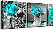 Canvas Wall Art For Bedroom Wall Decor For Living Room Black And White Wall Paintings Blue Rose Flowers Pictures Watercolor Giclee Canvas Prints Ready To Hang Room For Girls Home Decoration 3 Piece