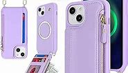 Cavor for iPhone 13 Case with Card Holder,iPhone 13 Wallet Case for Women,iPhone 13 Case Magsafe,Phone Case iPhone 13 Crossbody Case with Strap,Leather Magnetic Zipper Cover-Purple