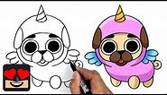 How To Draw Cute Unicorn Pug | Step By Step Tutorial
