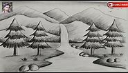 how to draw easy pencil sketch scenery for kids,landscape pahar and river side scenery drawing