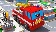 Red Fire Truck in the City w AMBULANCE! 3D Animation for Children Cars Team Cartoons