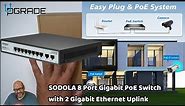 SODOLA 8 Port Gigabit PoE Switch with 2 Gigabit Ethernet Uplink